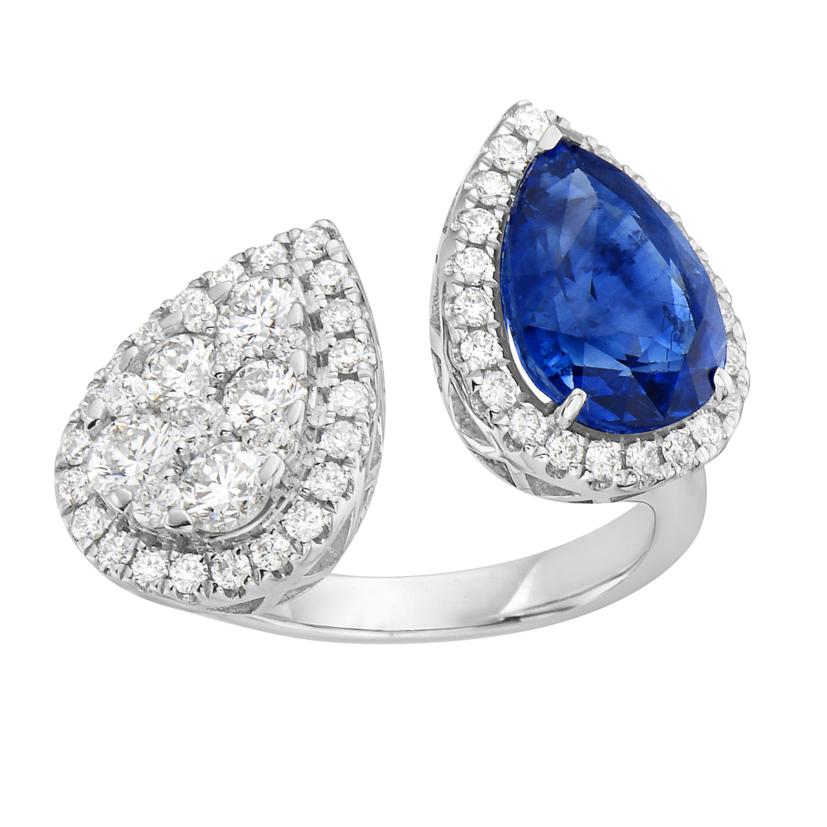 Handmade 18K White Gold Blue Sapphire Ring, 3.48ct