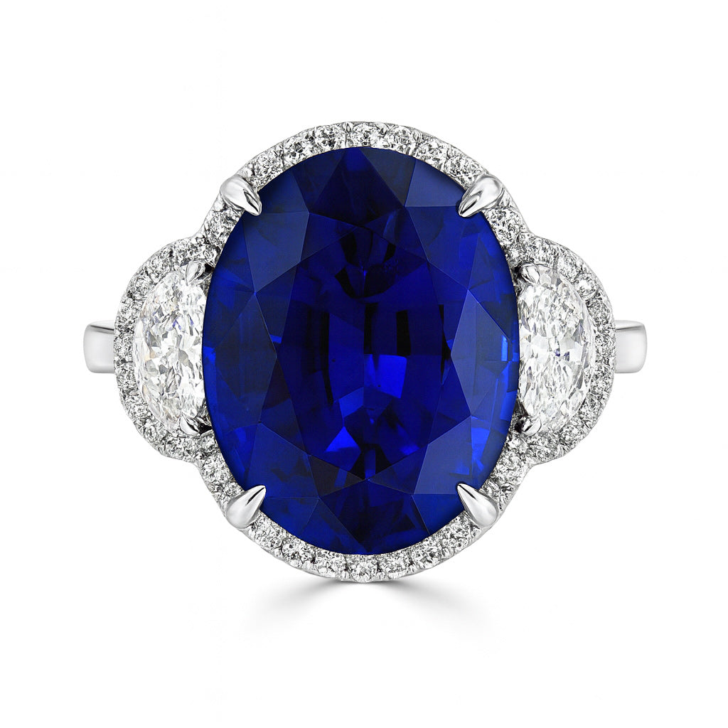 Handmade 18K White Gold Sapphire and Diamond Ring