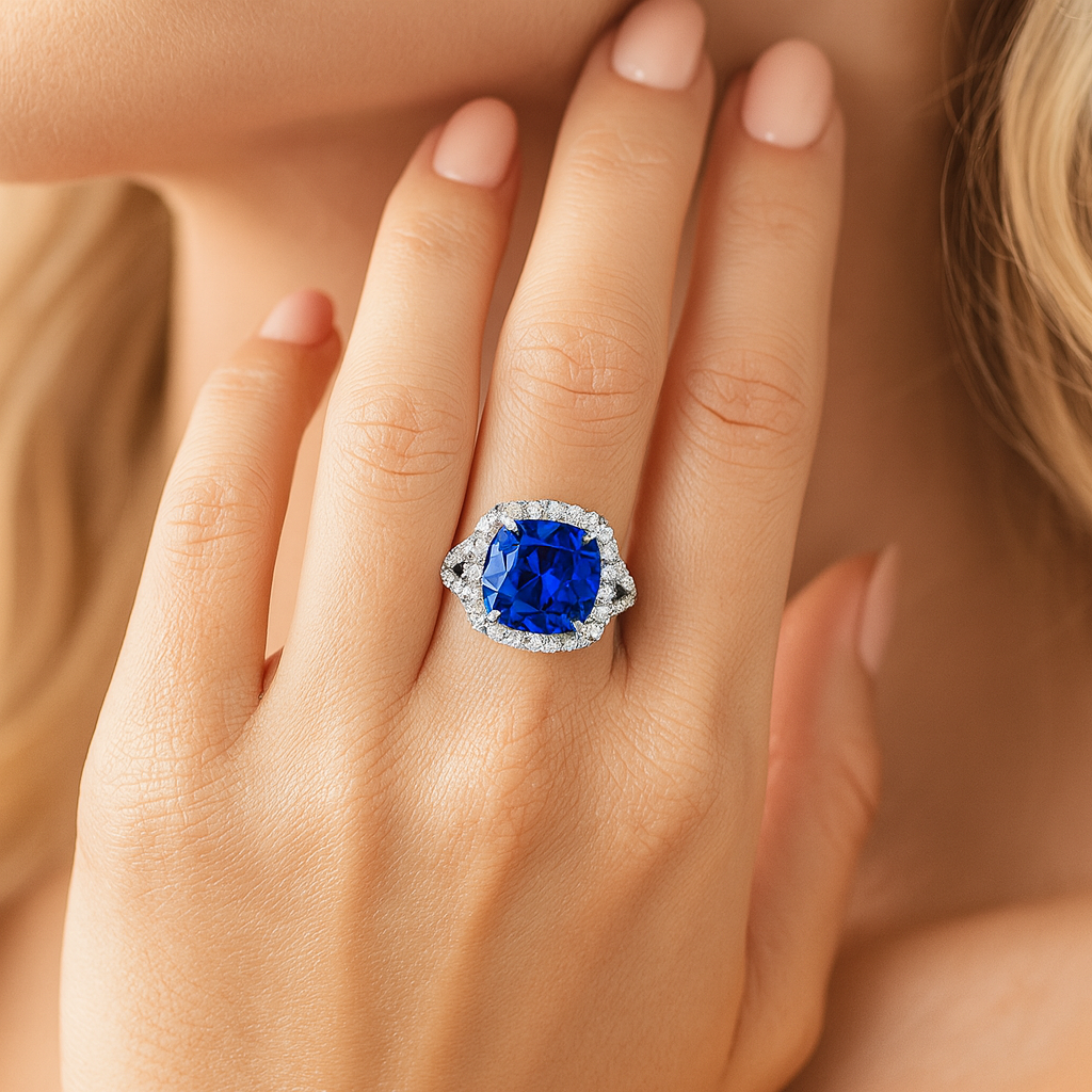Handmade 18K White Gold Blue Sapphire Ring, 5.04ct