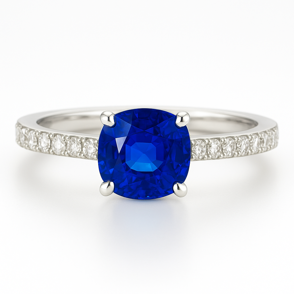 Handmade 18K White Gold Blue Sapphire Ring, 1.04ct