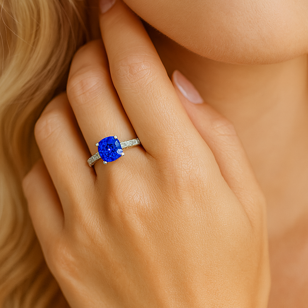 Handmade 18K White Gold Blue Sapphire Ring, 1.04ct