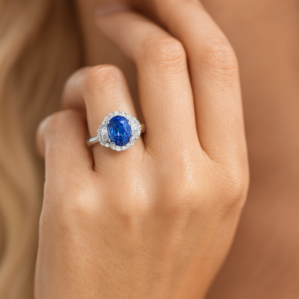 Handmade 18K White Gold Blue Sapphire Ring, 1.94ct