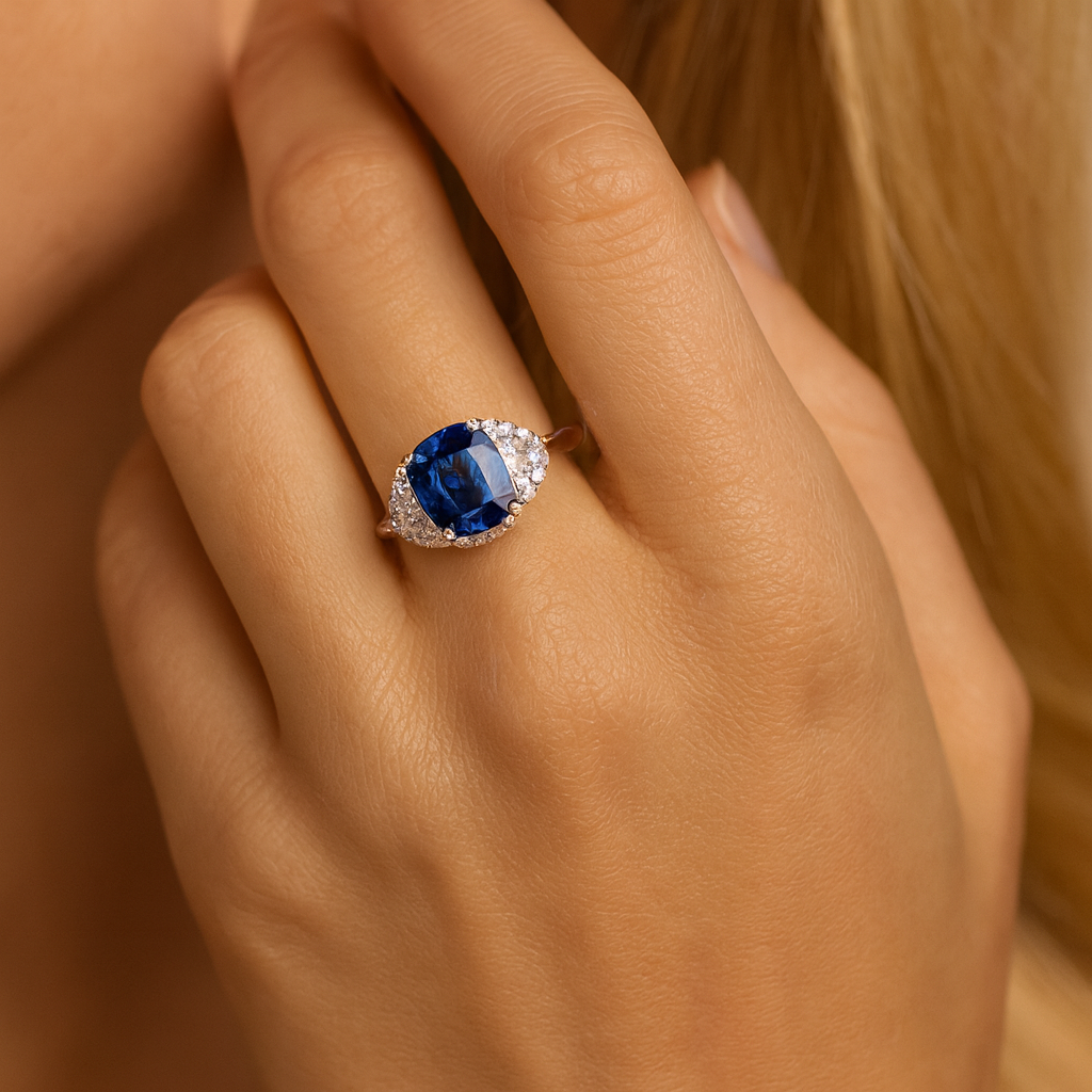 Handmade 18K White Gold Blue Sapphire Ring, 1.38ct