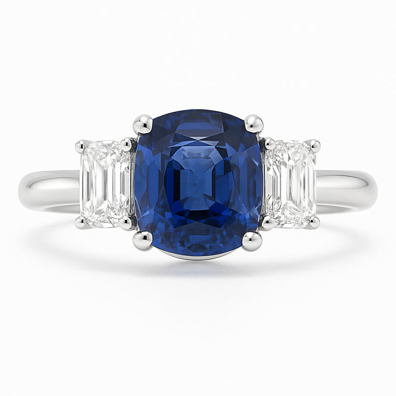 Handmade 18K White Gold Blue Sapphire Ring, 1.66ct