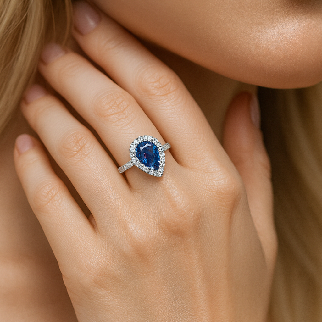 Handmade 18K White Gold Blue Sapphire Ring, 1.33ct