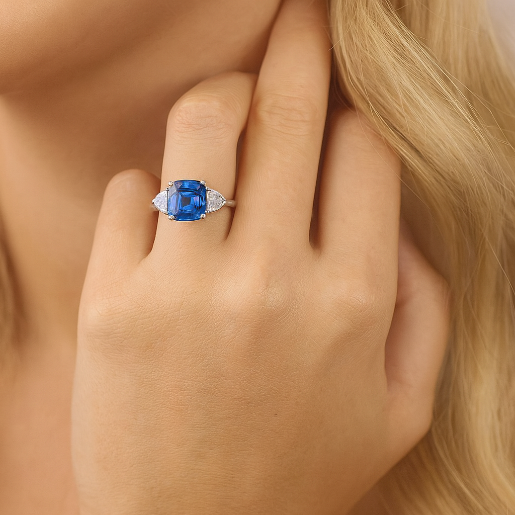 Handmade 18K White Gold Blue Sapphire Ring, 1.59ct