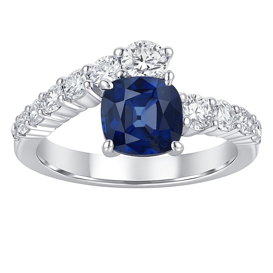 Handmade 18K White Gold Blue Sapphire Ring, 1.05ct