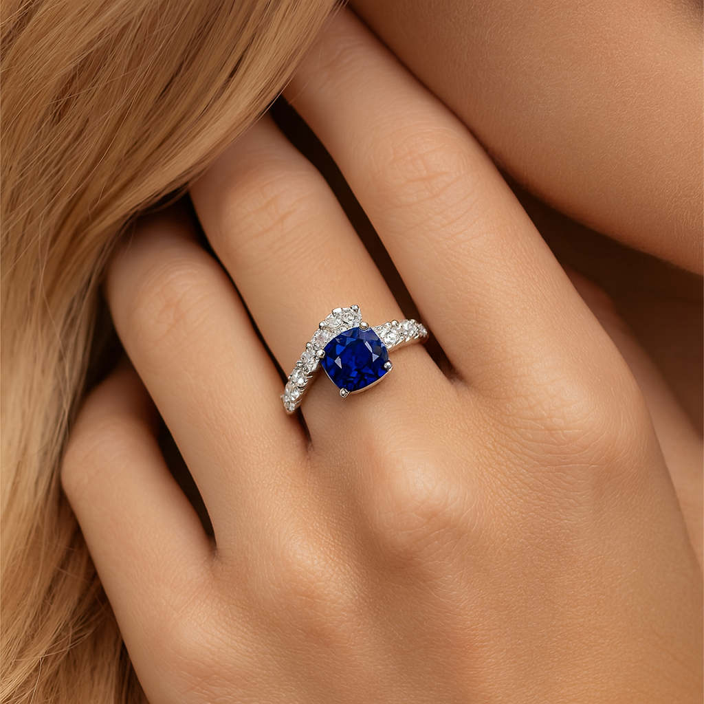 Handmade 18K White Gold Blue Sapphire Ring, 1.05ct