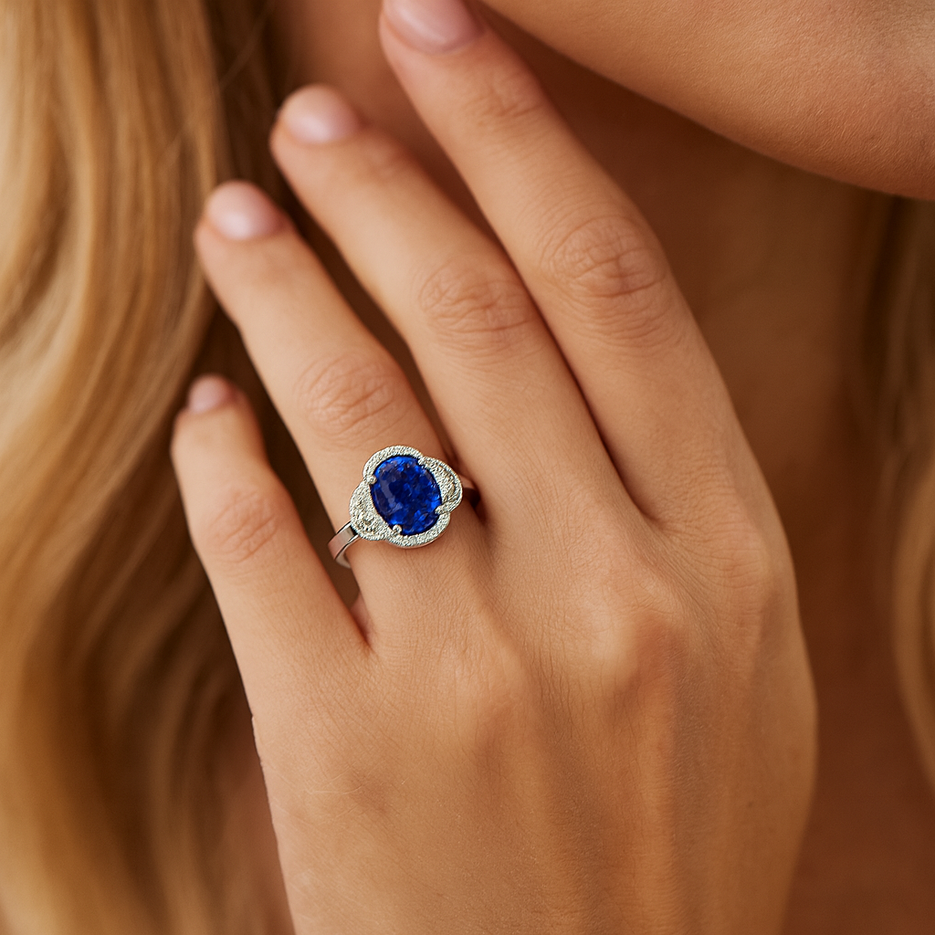 Handmade 18K White Gold Blue Sapphire Ring, 1.45ct