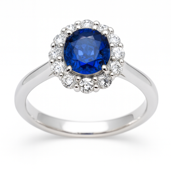Handmade 18K White Gold Blue Sapphire Ring, 0.89ct