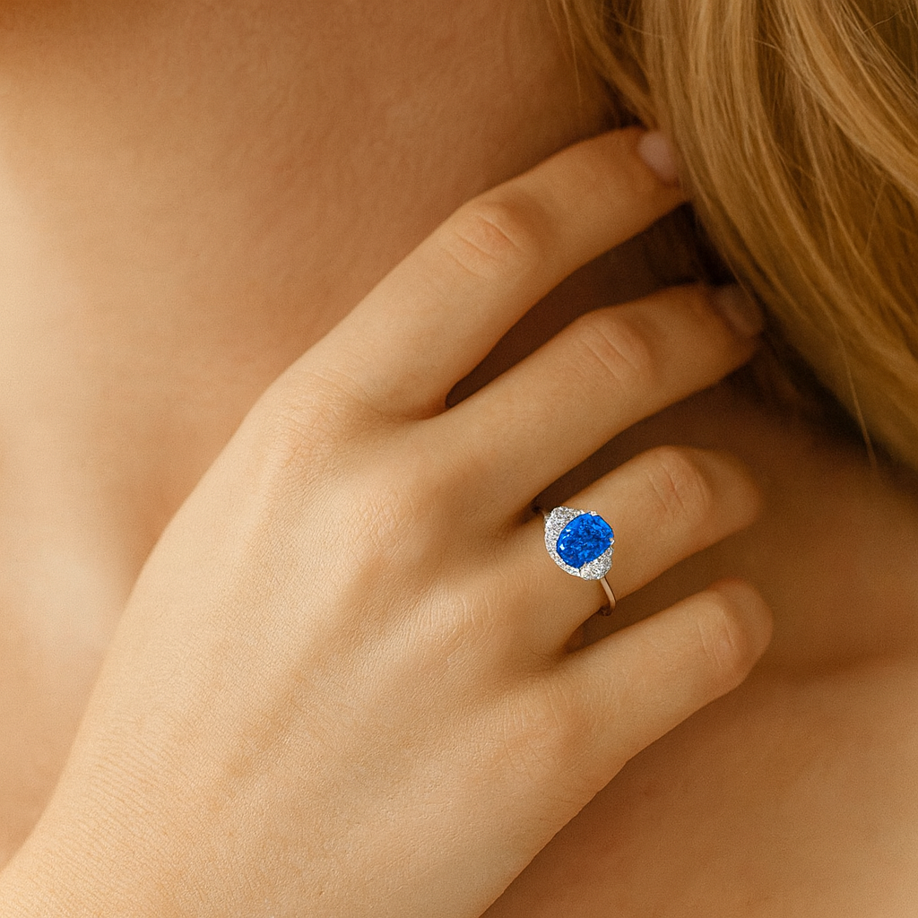 Handmade 18K White Gold Blue Sapphire Ring, 2.26ct