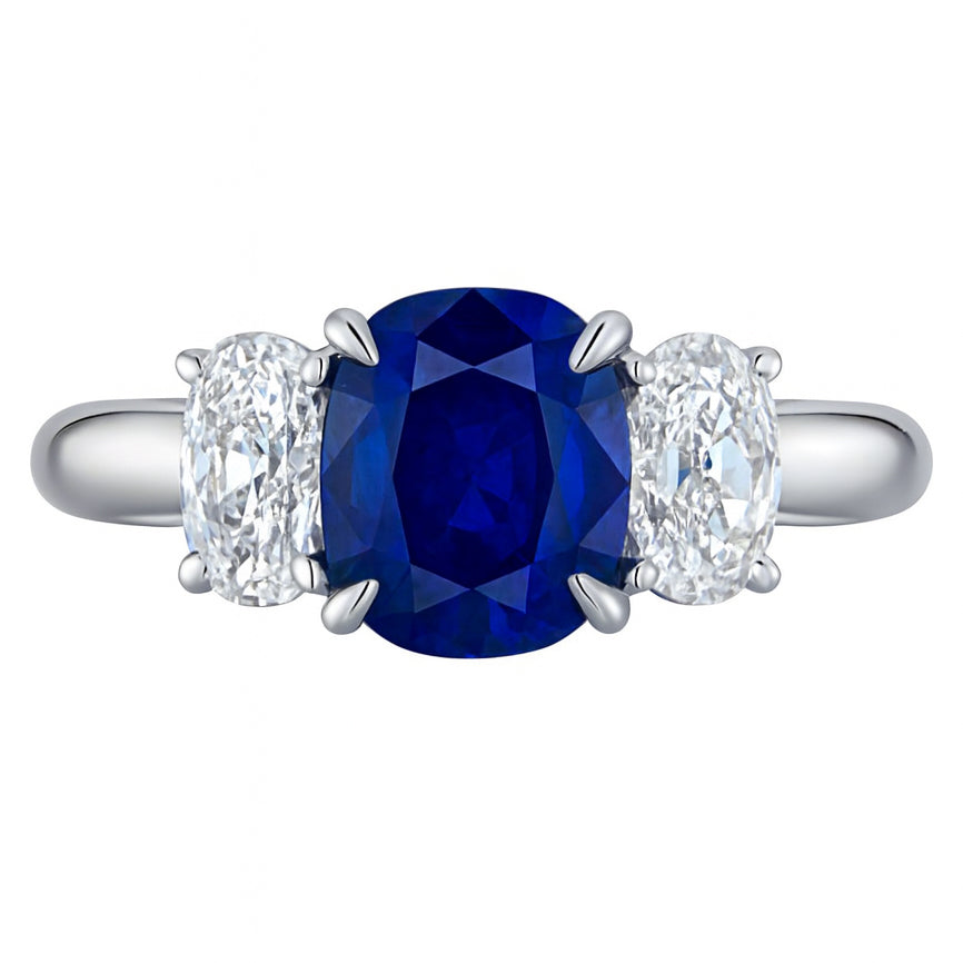 Handmade 18K White Gold Blue Sapphire Oval Ring, 1.69ct