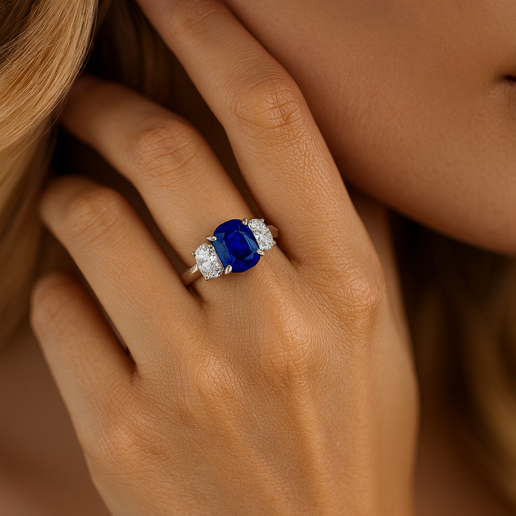 Handmade 18K White Gold Blue Sapphire Oval Ring, 1.69ct