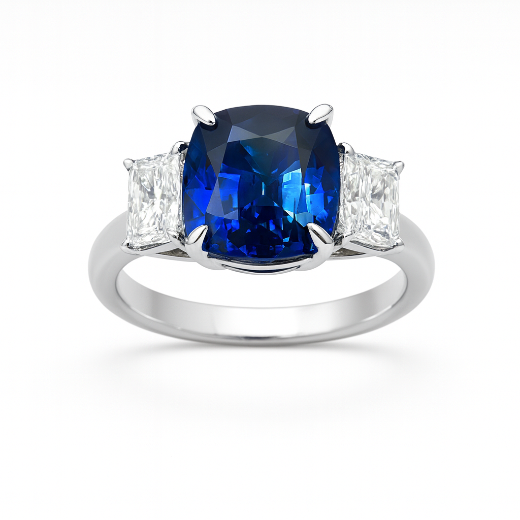 Handmade 18K White Gold Blue Sapphire Ring, 2.34ct