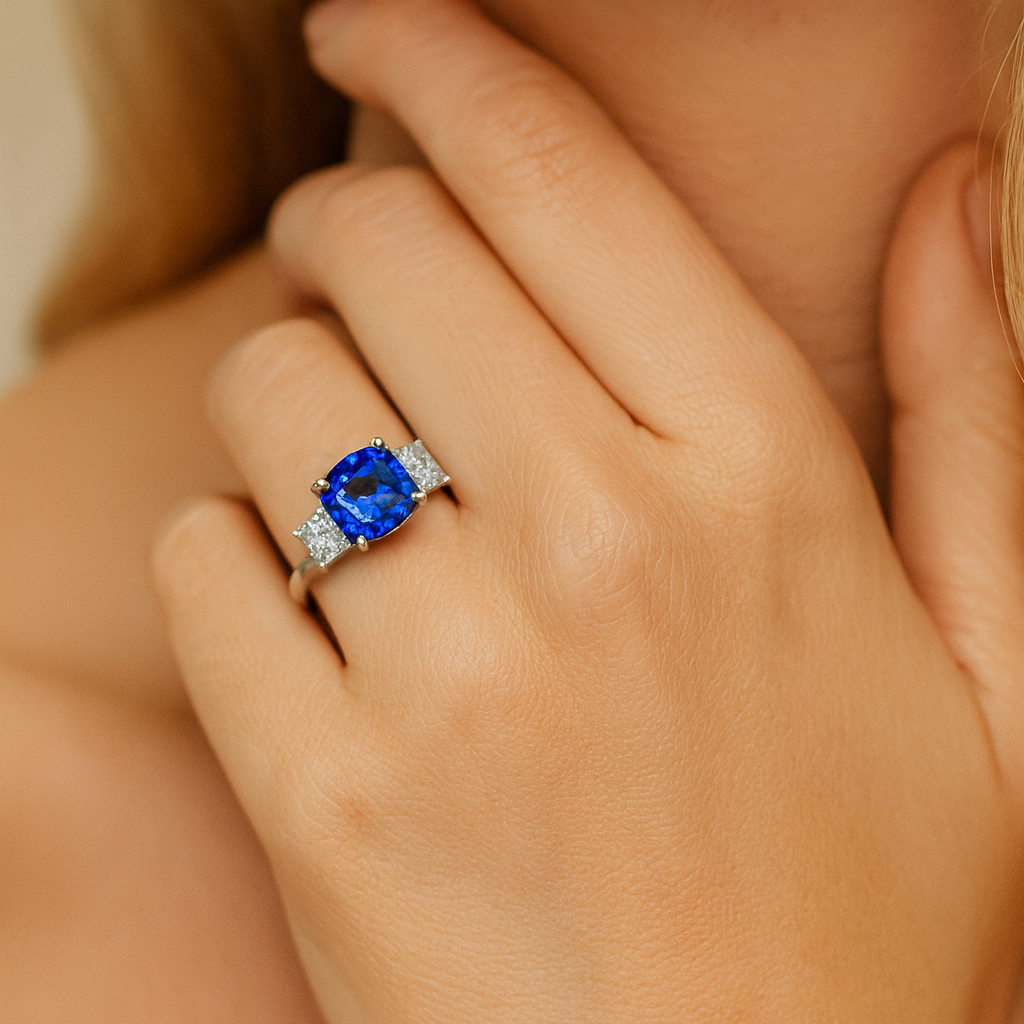 Handmade 18K White Gold Blue Sapphire Ring, 2.34ct