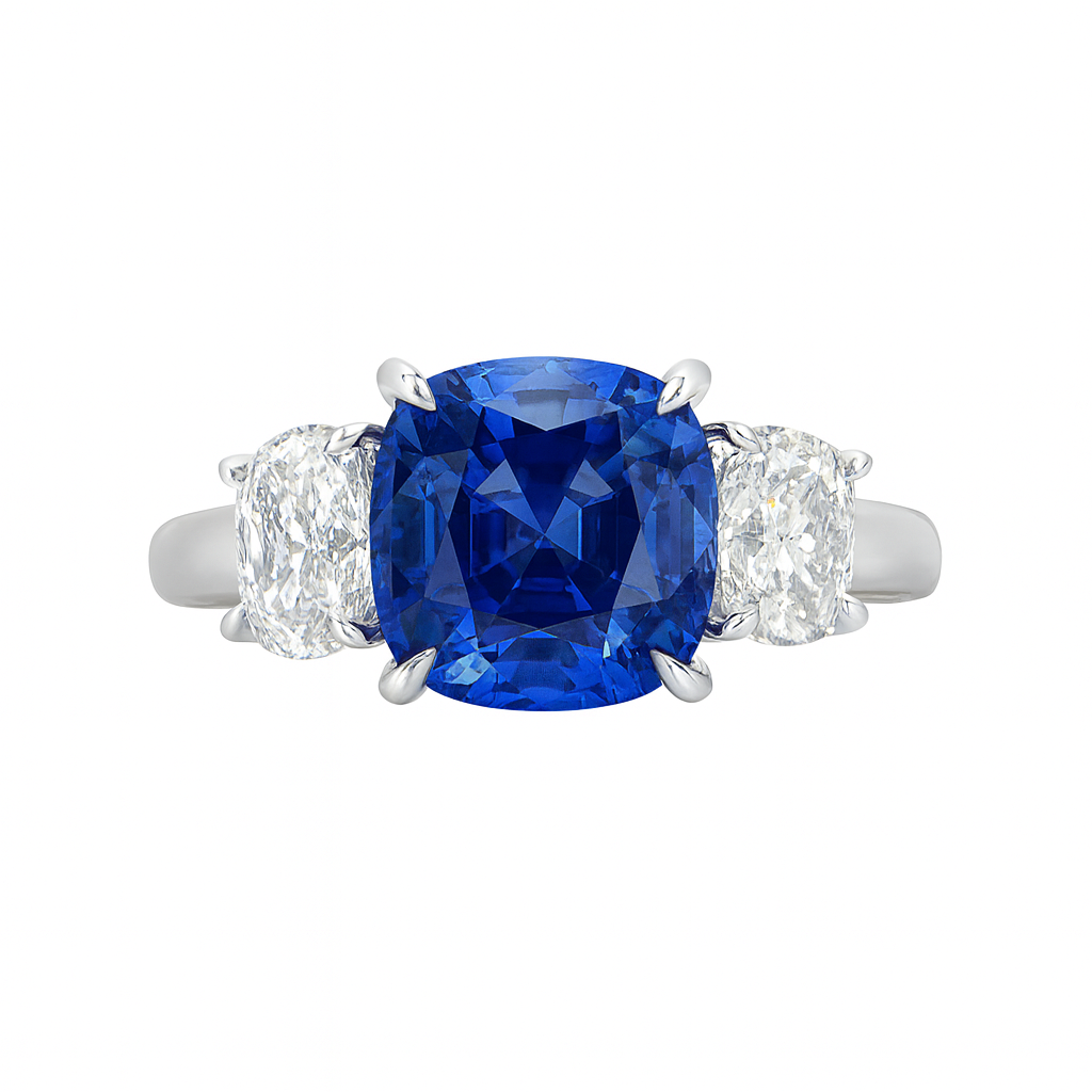 Handmade 18K White Gold Blue Sapphire Ring, 3.19ct