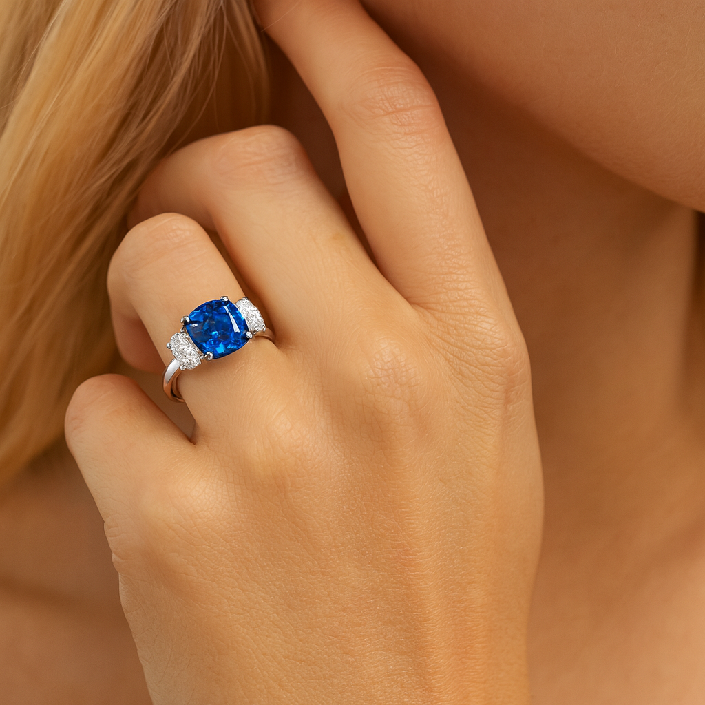 Handmade 18K White Gold Blue Sapphire Ring, 3.19ct