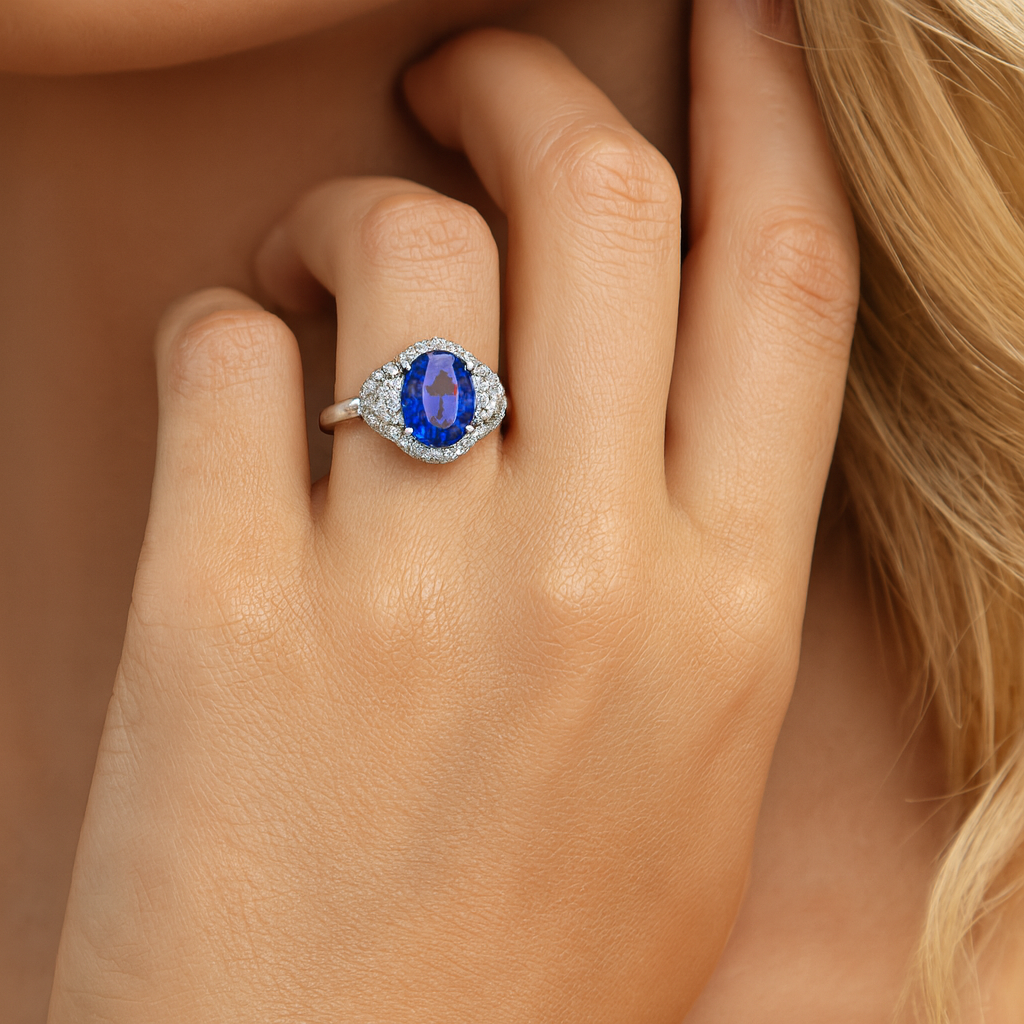 Handmade 18K White Gold Blue Sapphire Ring, 2.56ct