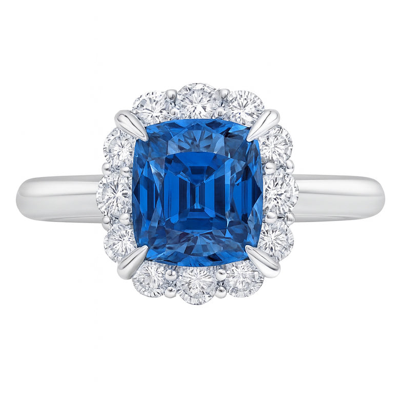 Handmade 18K White Gold Blue Sapphire Ring, 2.7ct