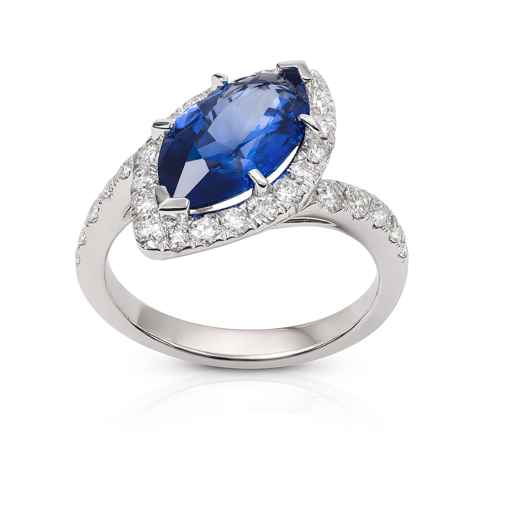 Handmade 18K White Gold Blue Sapphire Ring, 2.22ct