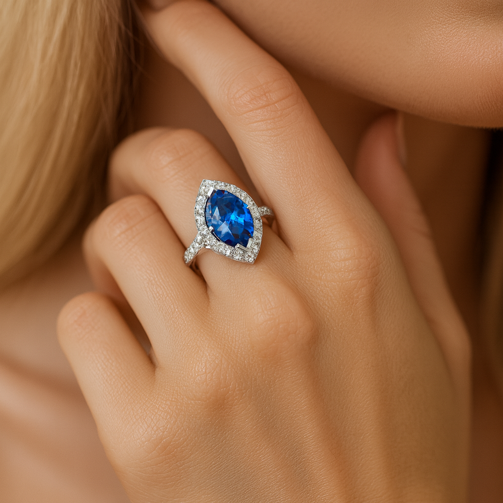 Handmade 18K White Gold Blue Sapphire Ring, 2.22ct