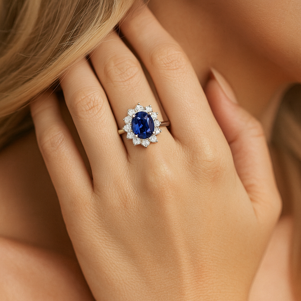 Handmade 18K White Gold Blue Sapphire Ring, 2.03ct