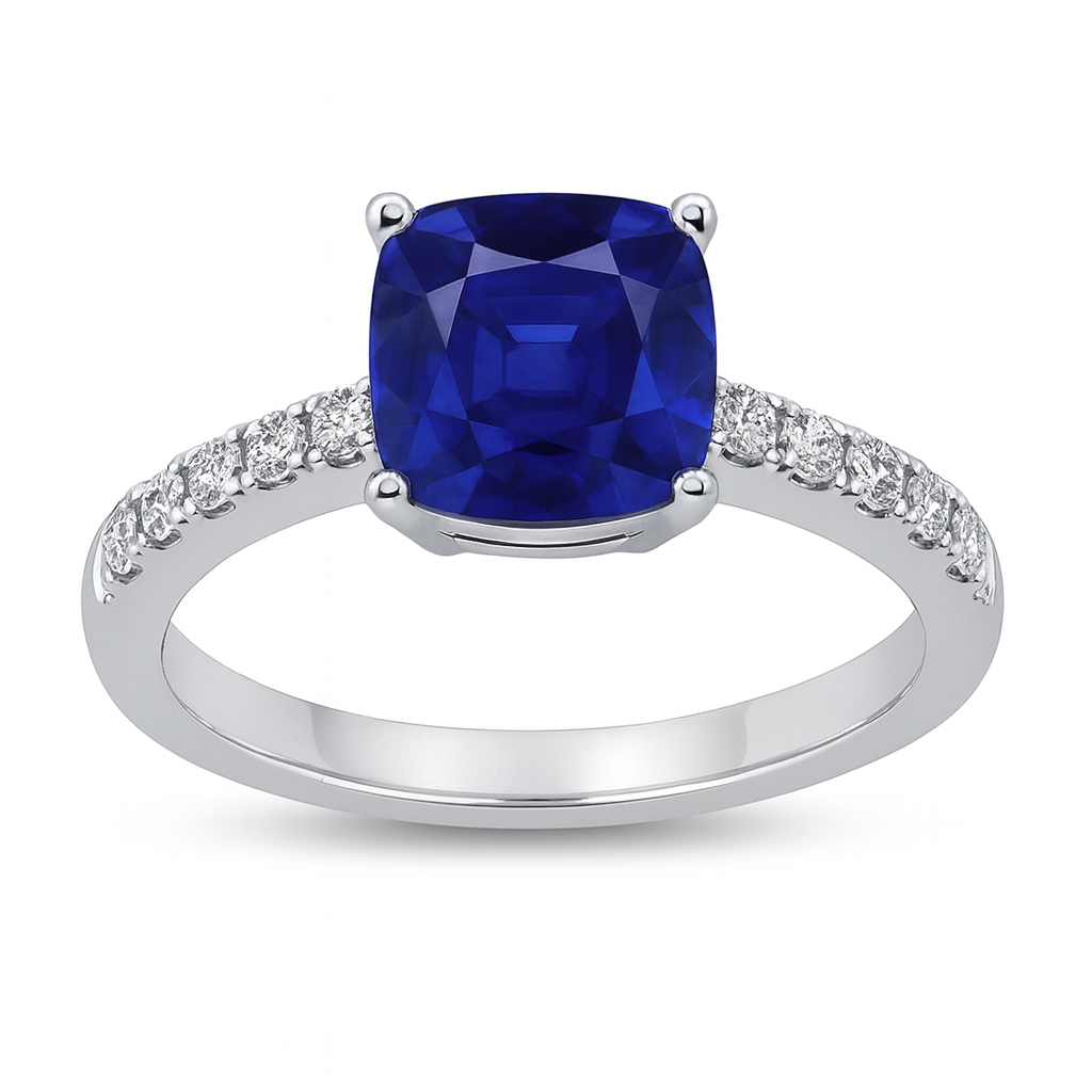 Handmade 18K White Gold Blue Sapphire Ring, 2.07ct