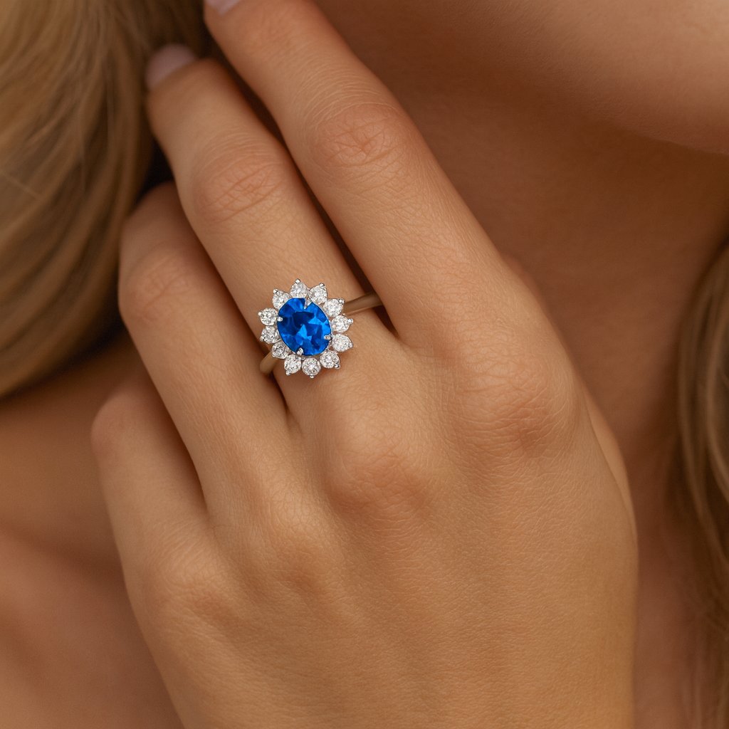 Handmade 18K White Gold Sapphire Diamond Ring, 2.05ct