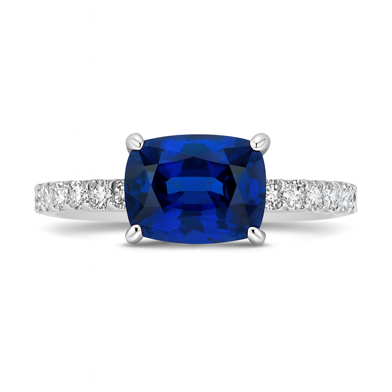 Handmade 18K White Gold Blue Sapphire Ring, 2.08ct