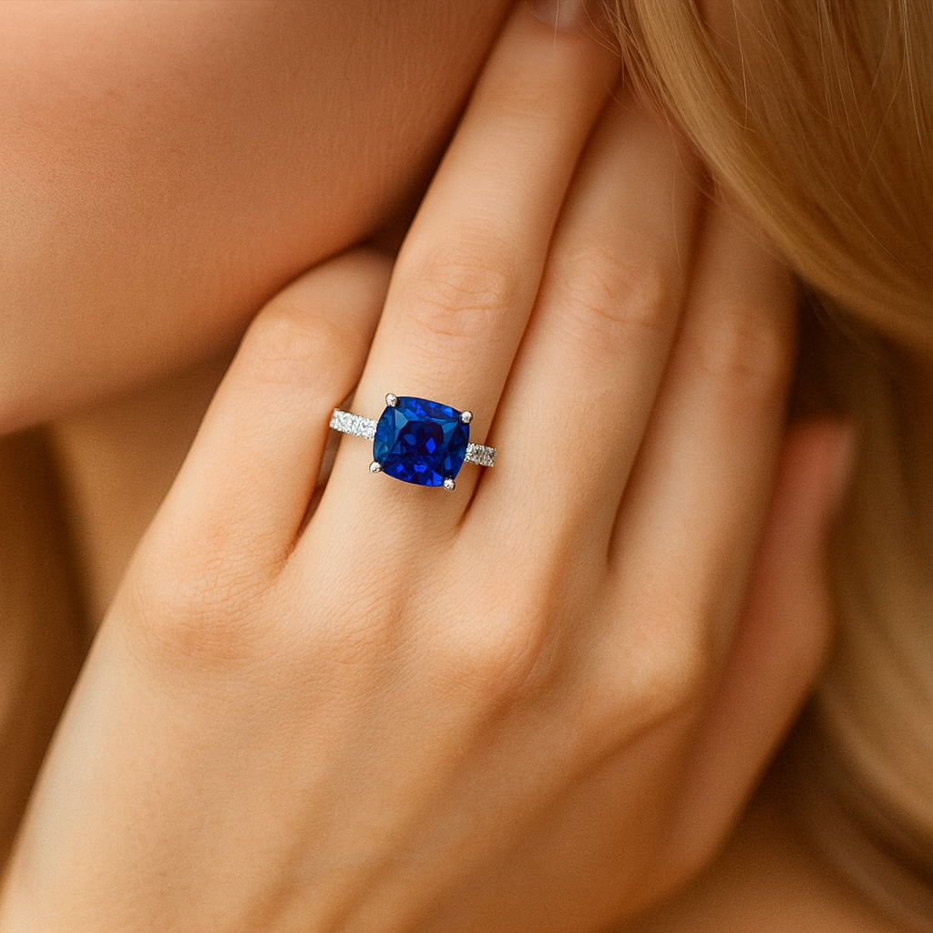Handmade 18K White Gold Blue Sapphire Ring, 2.08ct