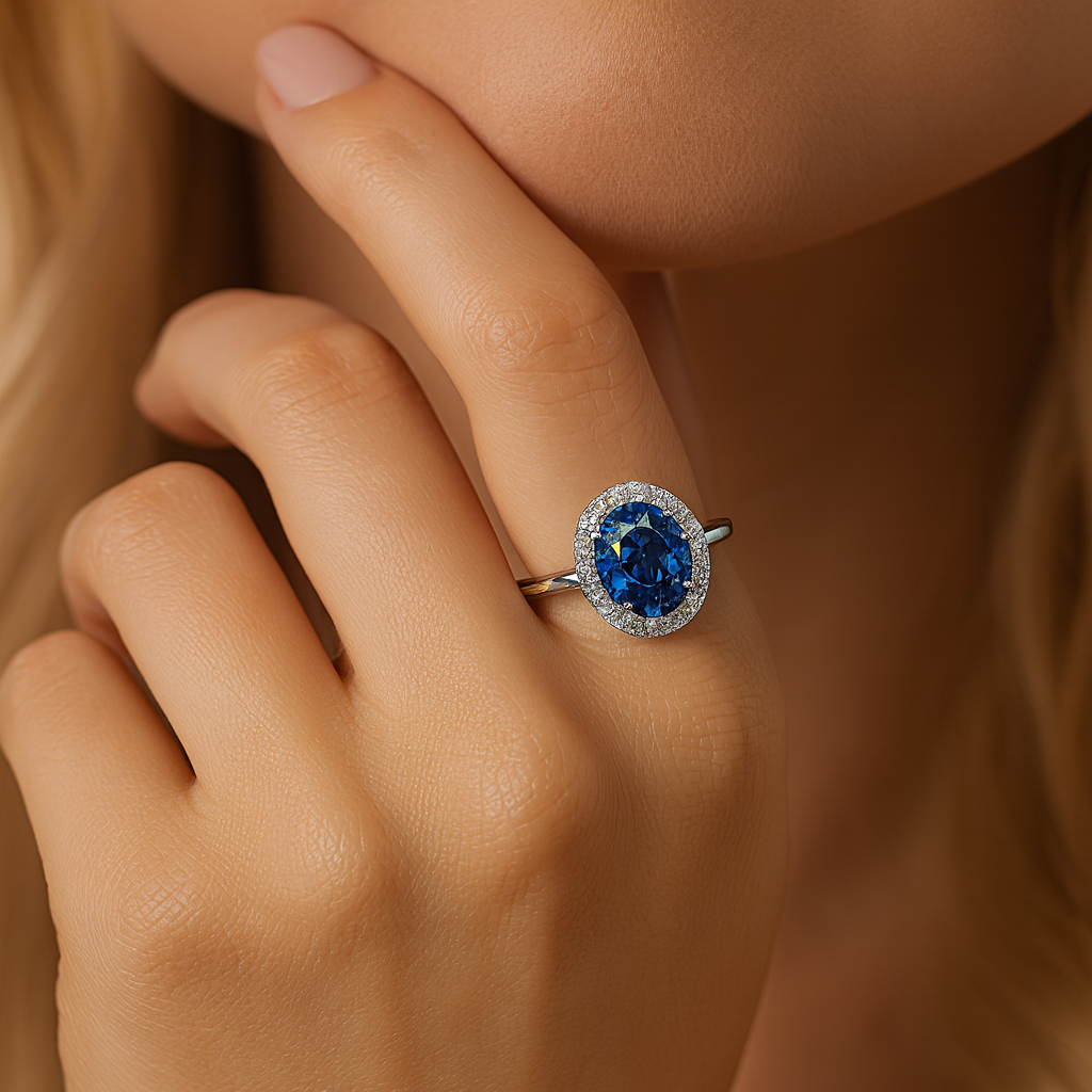 Handmade 18K White Gold Blue Sapphire Ring, 2.46ct