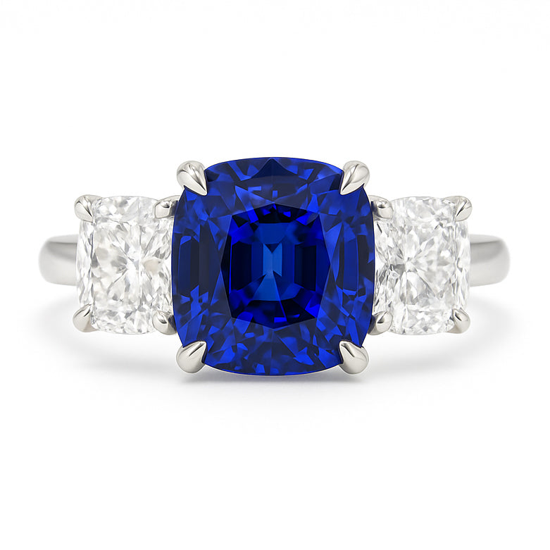 Handmade 18K White Gold Blue Sapphire Ring, 2.8ct