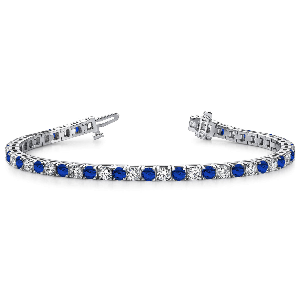 14K White Gold Sapphire Diamond Tennis Bracelet, 4.3ct