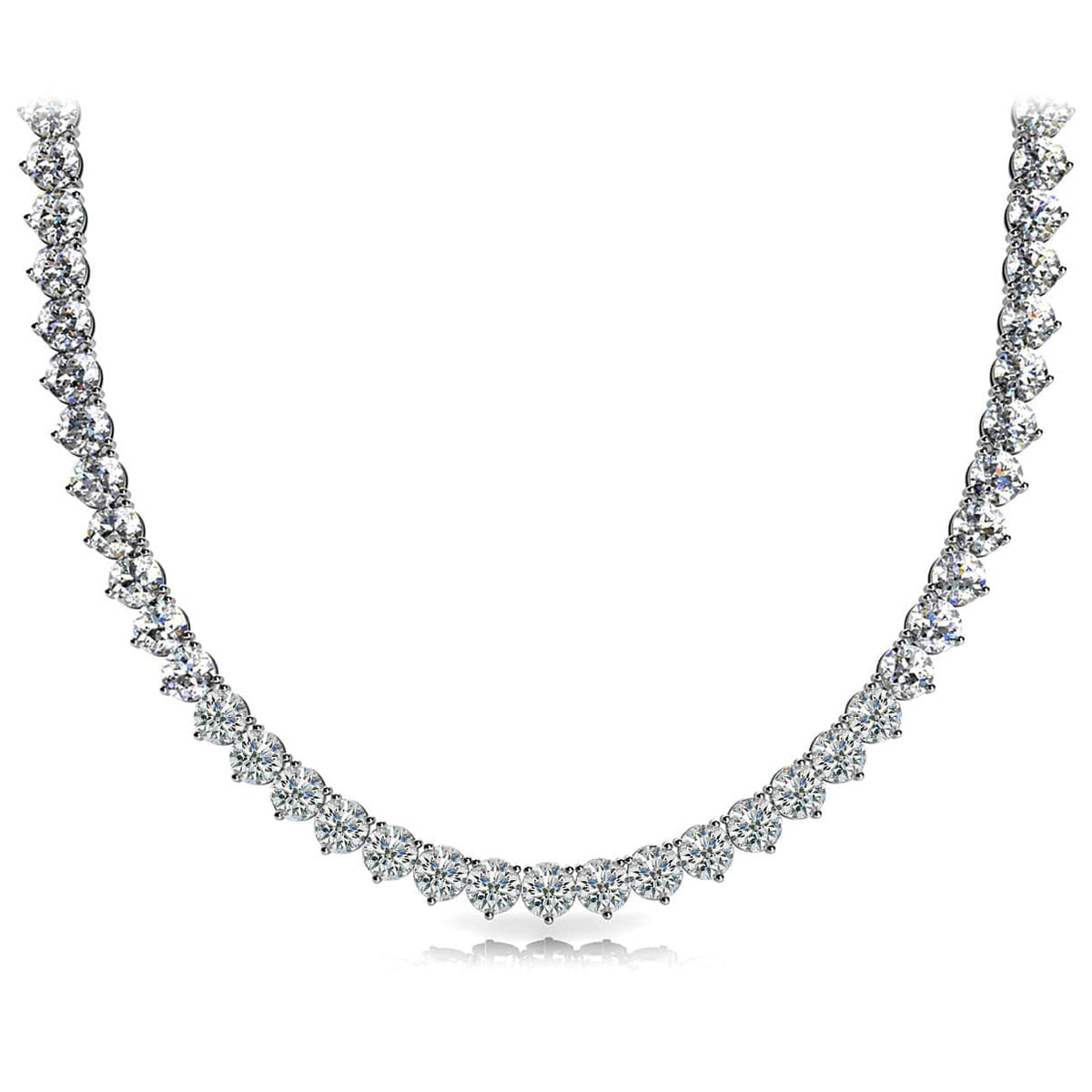 18K White Gold 3 Prong Diamond Tennis Necklace, 15.6ct